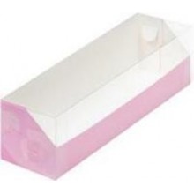 Коробка для макарун 19х5,5х5,5cм с пластиковой крышкой розовая
